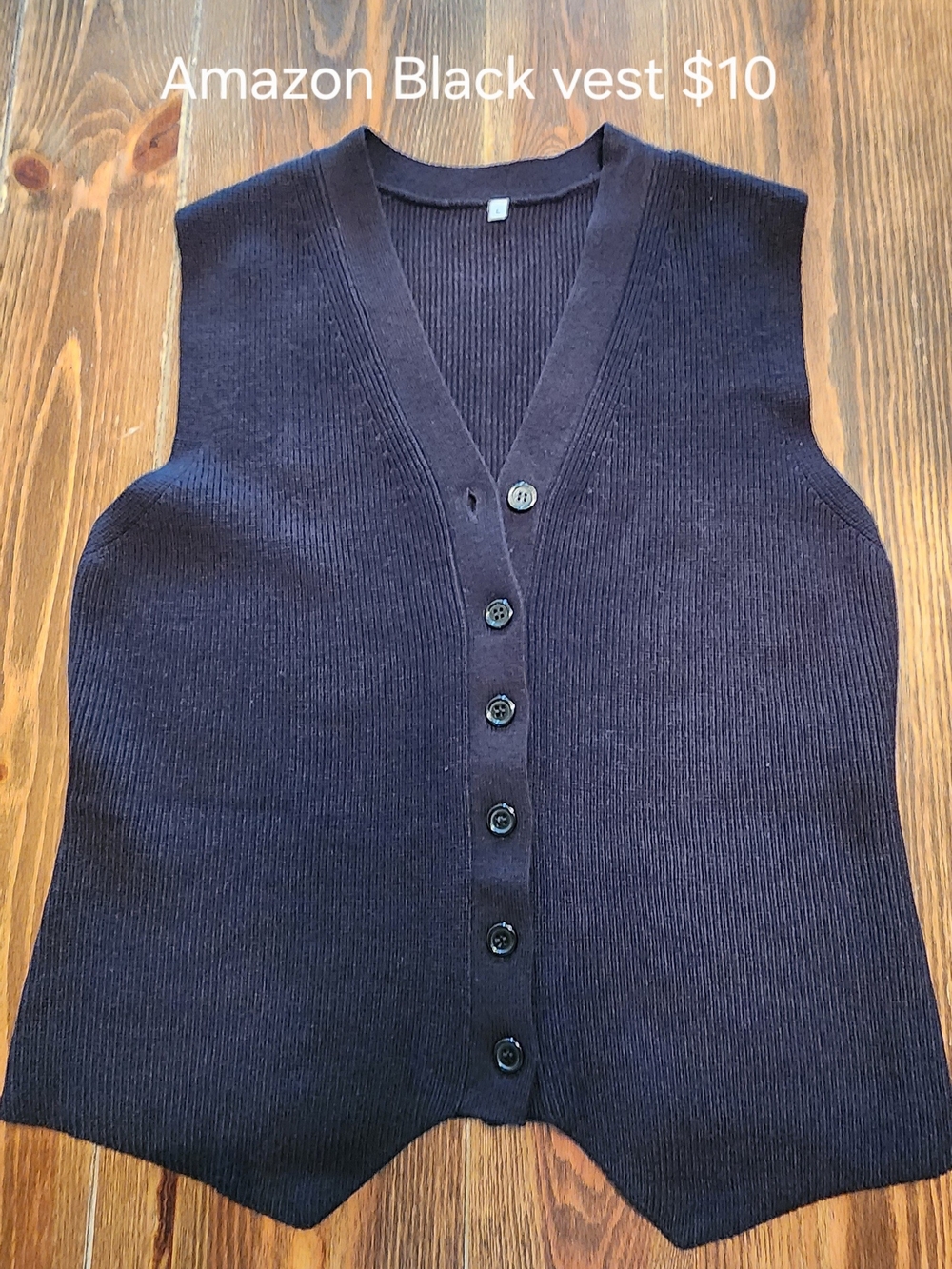 Amazon Womens Black Ribbed Button Front Vest